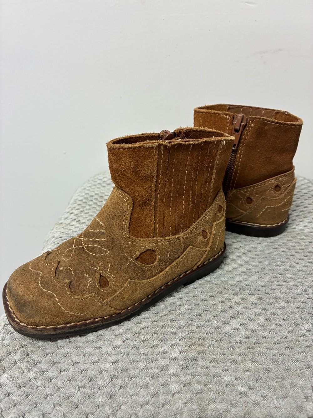 Zara Kids Brown Suede Western Booties - Soft Slip-On Style